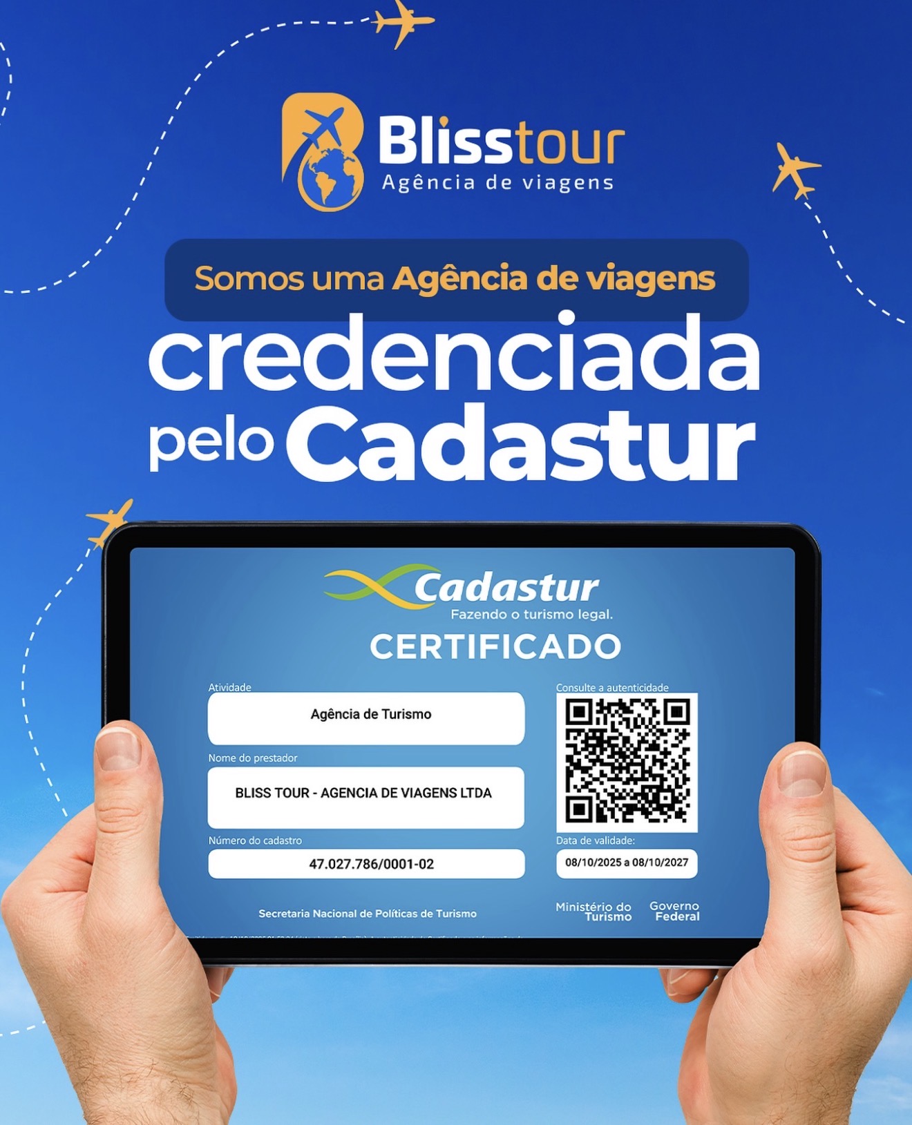 Certificado Cadastur da Bliss Tour